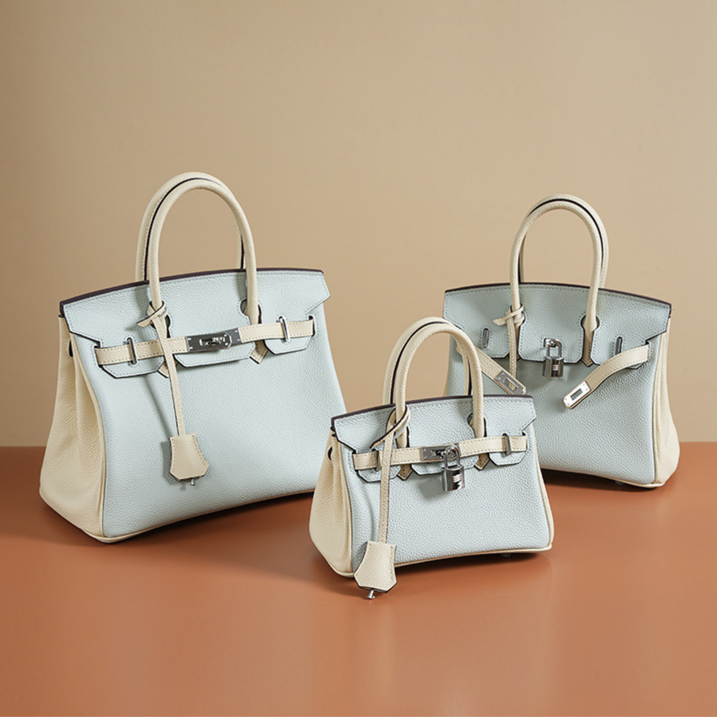 The Hermes Togo Birkin inspired Blue & White Combo Luxurious Leather Bag