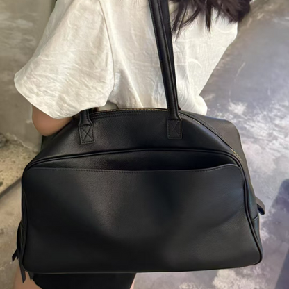 Top-Layer Leather Bowling Shoulder Bag