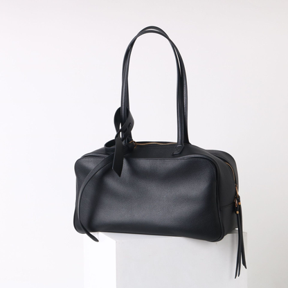 Top-Layer Leather Bowling Shoulder Bag