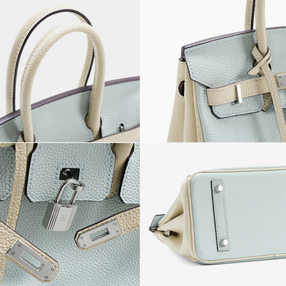 The Hermes Togo Birkin inspired Blue & White Combo Luxurious Leather Bag
