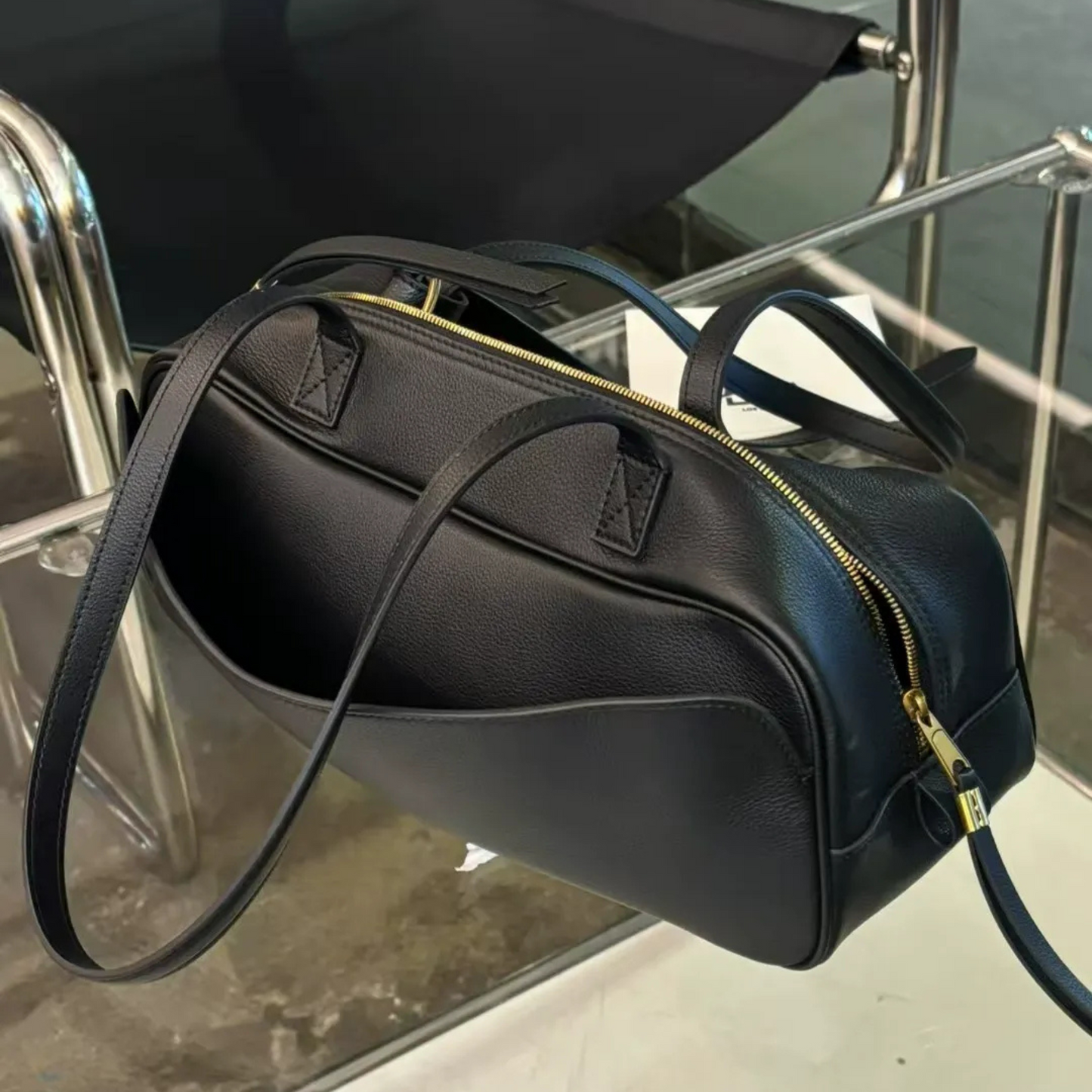 Top-Layer Leather Bowling Shoulder Bag