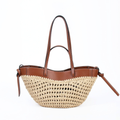 Luna Sculpted Woven Raffia x Leather Shoulder Bag