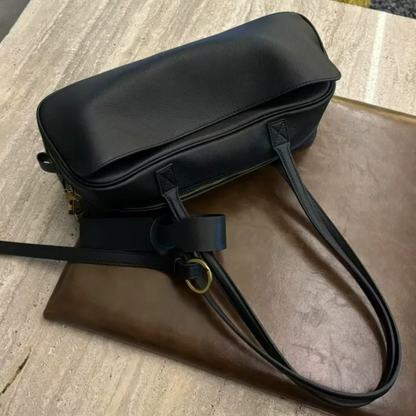Top-Layer Leather Bowling Shoulder Bag