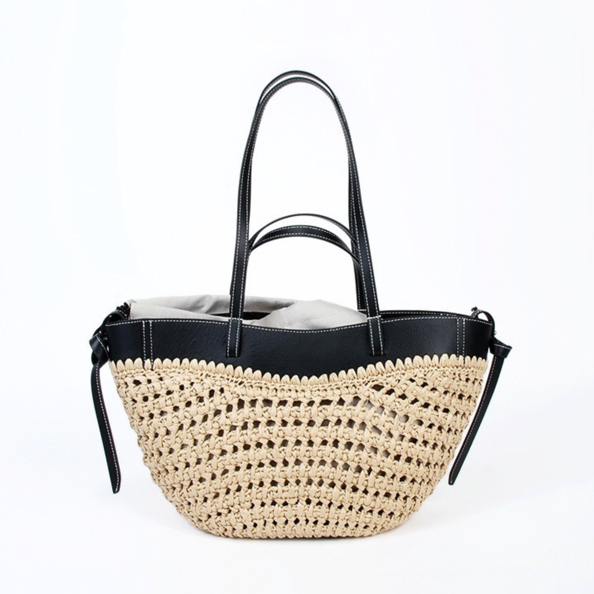 Luna Sculpted Woven Raffia x Leather Shoulder Bag