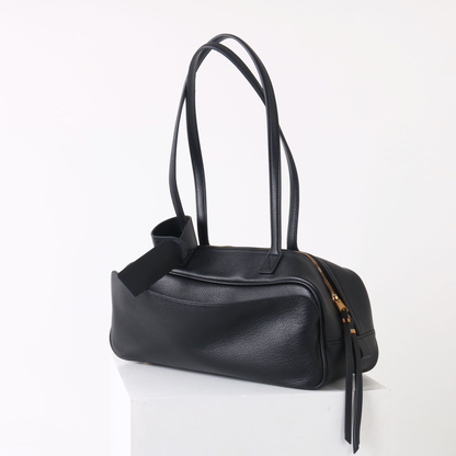 Top-Layer Leather Bowling Shoulder Bag