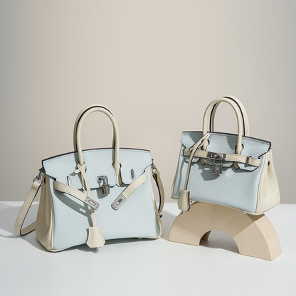 The Hermes Togo Birkin inspired Blue & White Combo Luxurious Leather Bag