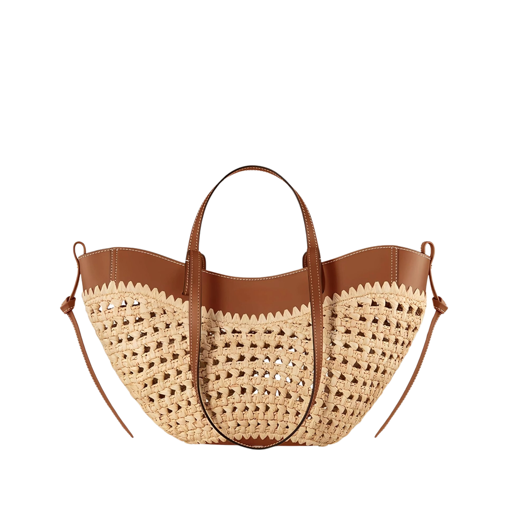 Luna Sculpted Woven Raffia x Leather Shoulder Bag