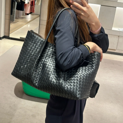 Woven Carryall Leather Shoulder Tote