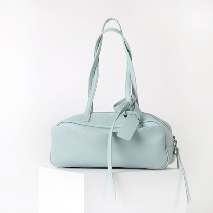 Top-Layer Leather Bowling Shoulder Bag