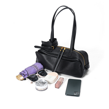 Top-Layer Leather Bowling Shoulder Bag