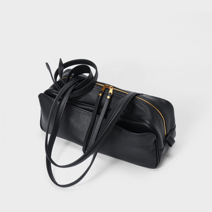 Top-Layer Leather Bowling Shoulder Bag
