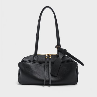 Top-Layer Leather Bowling Shoulder Bag