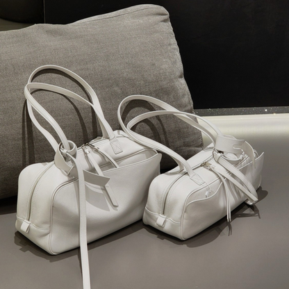 Top-Layer Leather Bowling Shoulder Bag