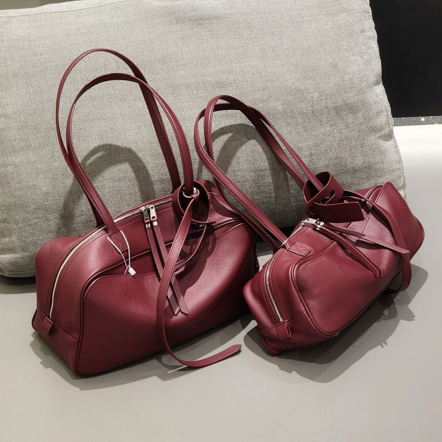 Top-Layer Leather Bowling Shoulder Bag