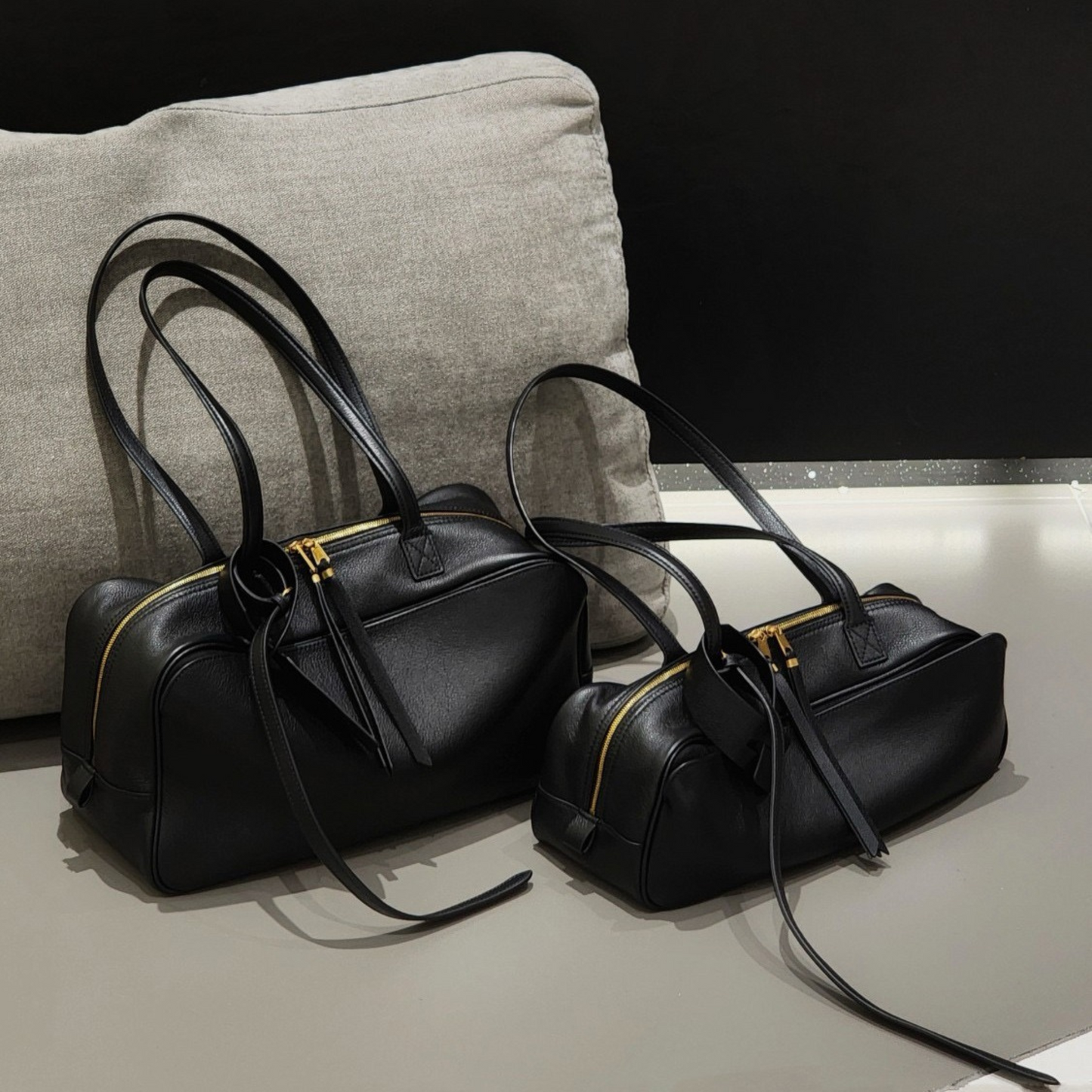 Top-Layer Leather Bowling Shoulder Bag