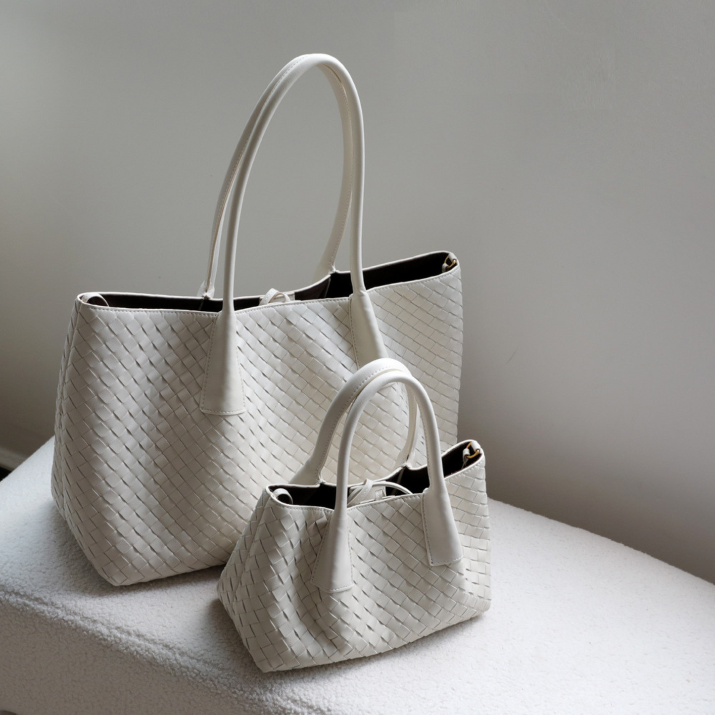 Woven Carryall Leather Shoulder Tote