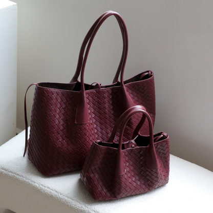 Woven Carryall Leather Shoulder Tote