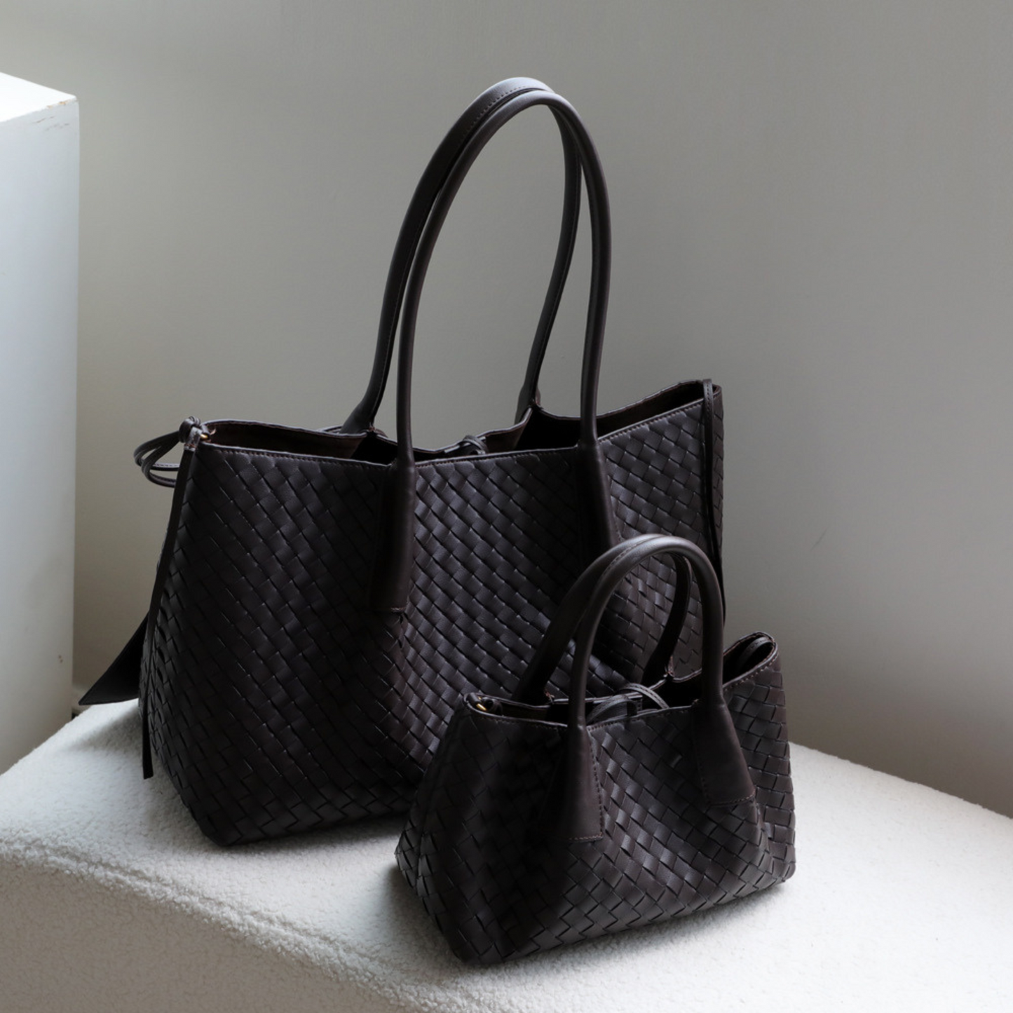 Woven Carryall Leather Shoulder Tote