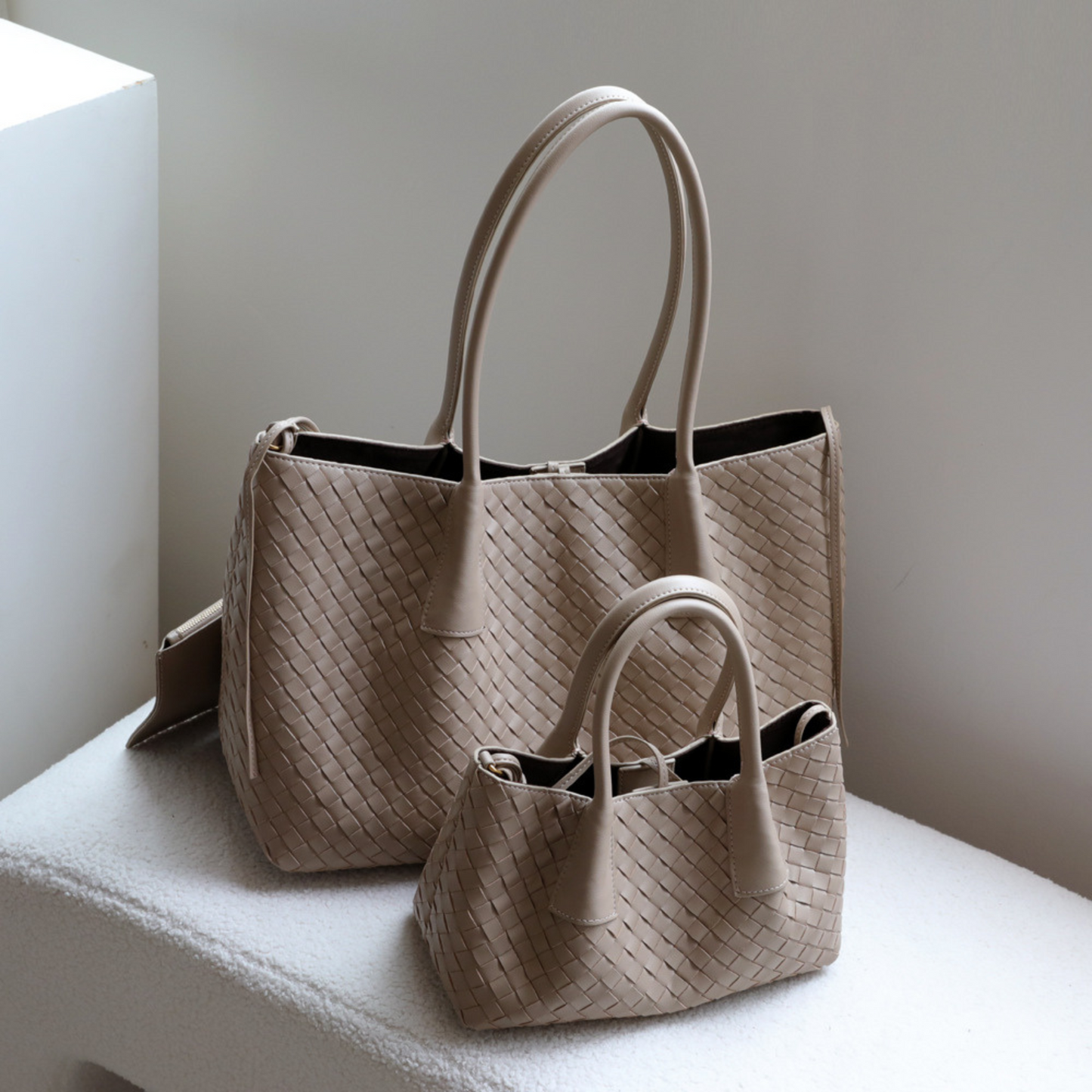 Woven Carryall Leather Shoulder Tote