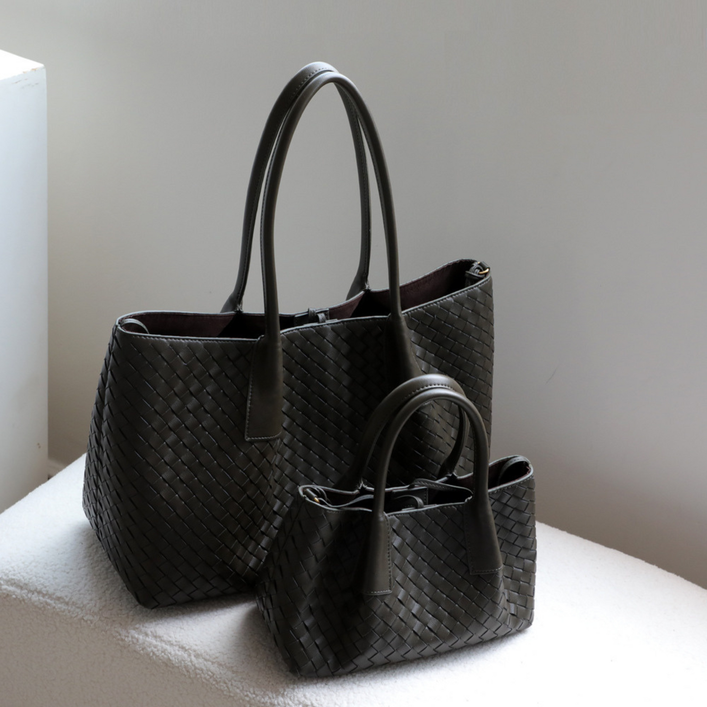 Woven Carryall Leather Shoulder Tote