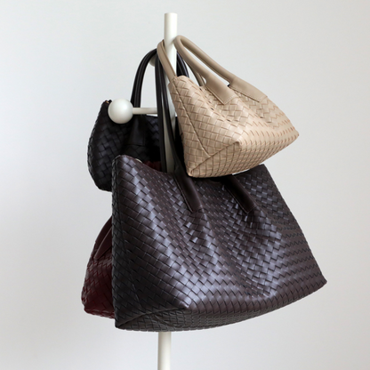 Woven Carryall Leather Shoulder Tote