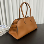 Wide-Base Structured Soft Leather Tote Bag