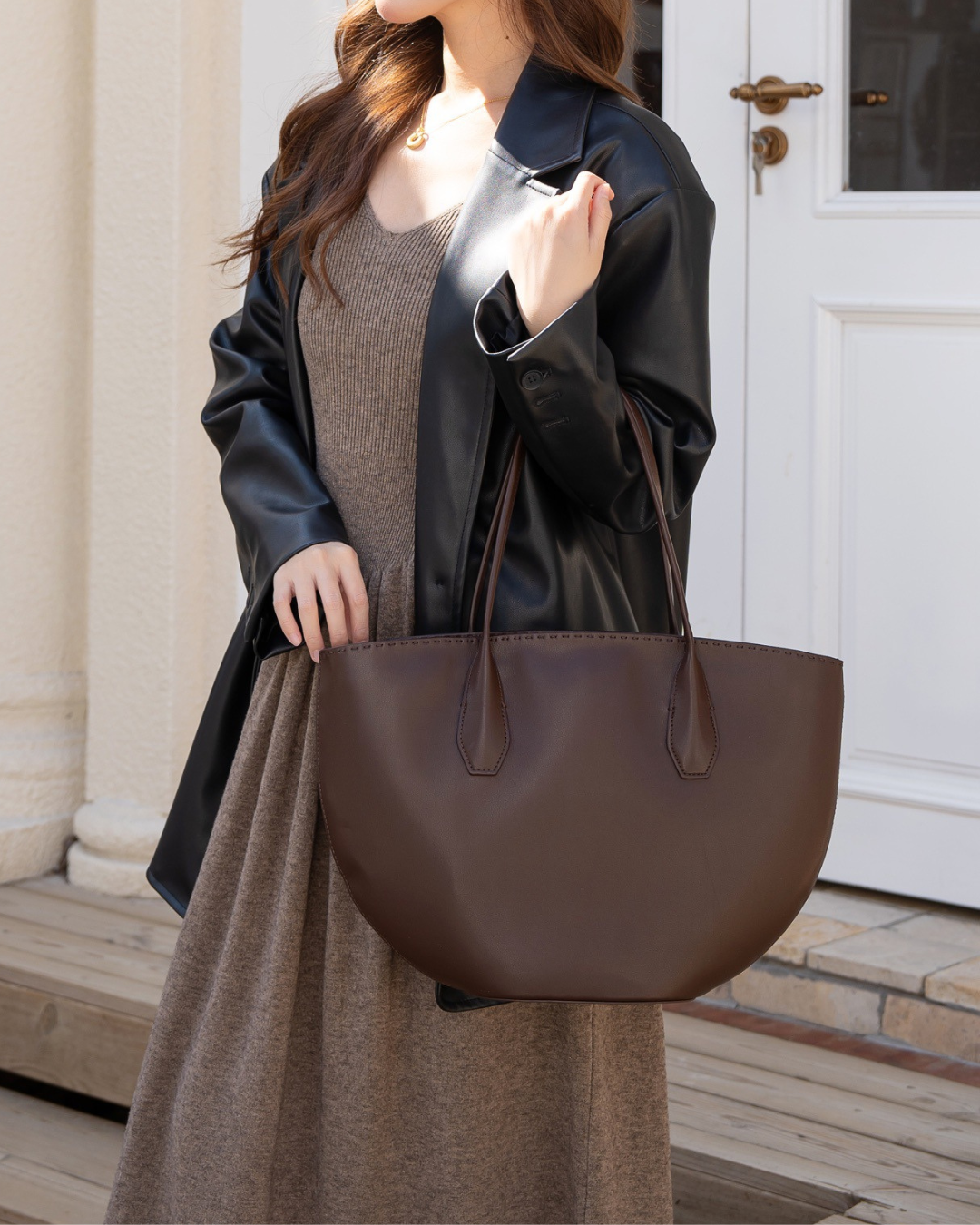 Alger Inspired Structured Leather Tote Bag