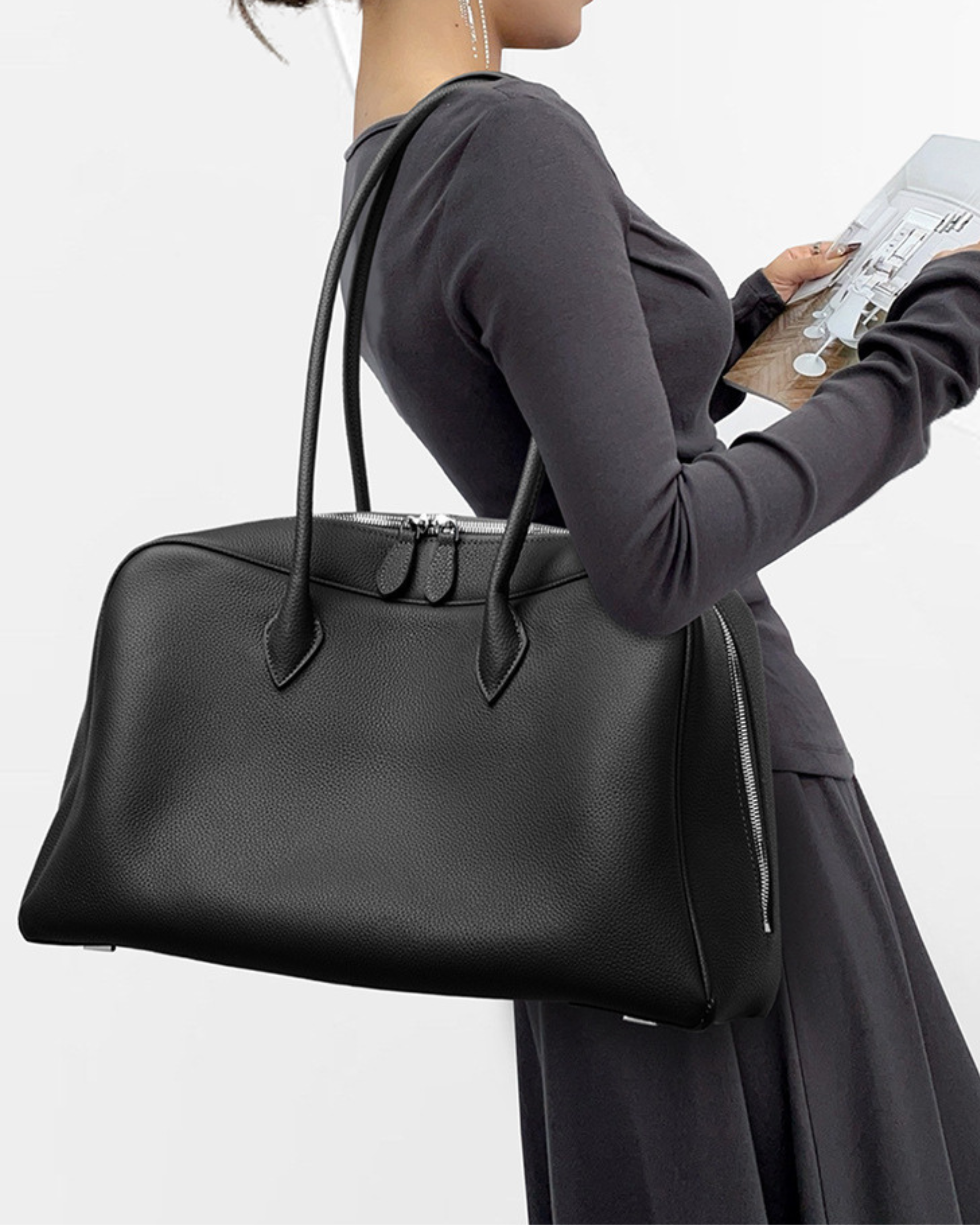 Classic Large Leather Bowling Bag
