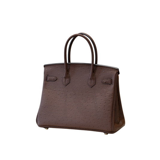 First-Layer Cowhide Ostrich-Pattern Structured Top Handle Luxury Leather Bag