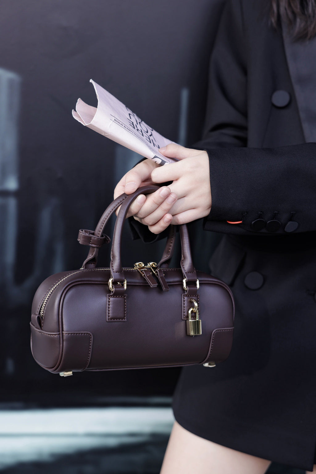 Compact Soft-Grain Leather Top Handle Bag