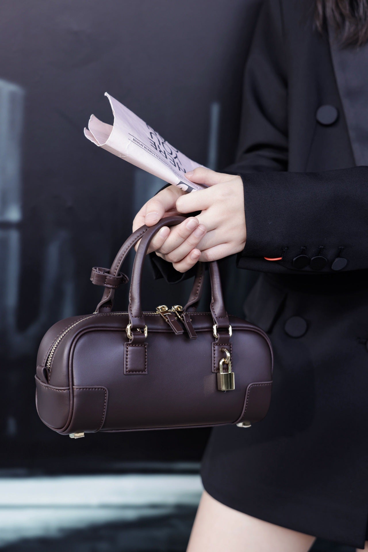 Compact Soft-Grain Leather Top Handle Bag