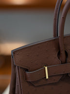 First-Layer Cowhide Ostrich-Pattern Structured Top Handle Luxury Leather Bag