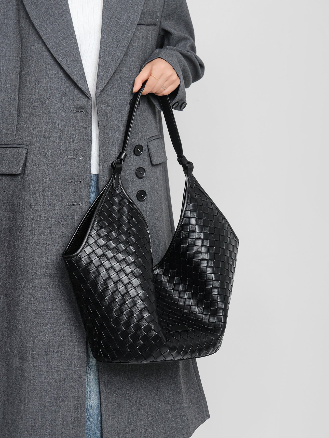 Woven Leather Hobo Shoulder Tote