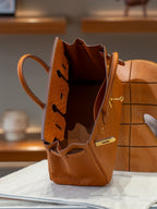 First-Layer Cowhide Ostrich-Pattern Structured Top Handle Luxury Leather Bag