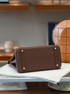 First-Layer Cowhide Ostrich-Pattern Structured Top Handle Luxury Leather Bag
