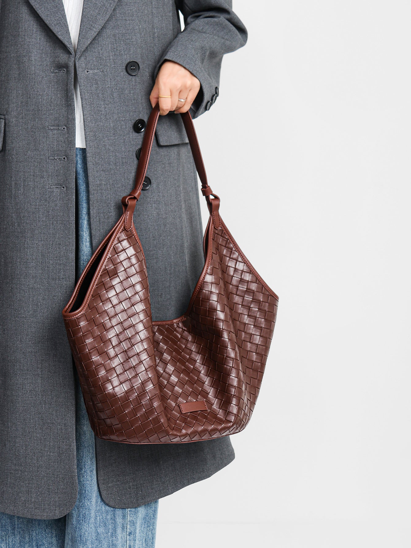 Woven Leather Hobo Shoulder Tote