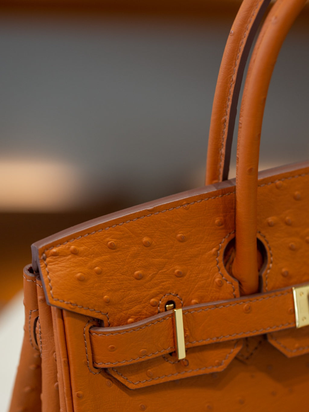 First-Layer Cowhide Ostrich-Pattern Structured Top Handle Luxury Leather Bag