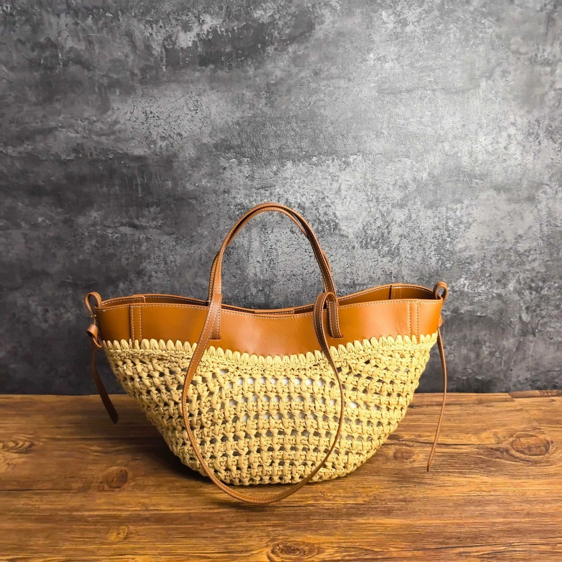 Luna Sculpted Woven Raffia x Leather Shoulder Bag