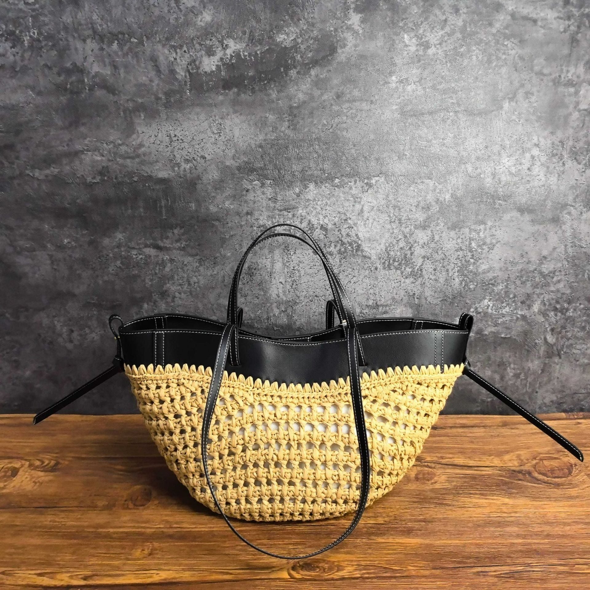 Luna Sculpted Woven Raffia x Leather Shoulder Bag