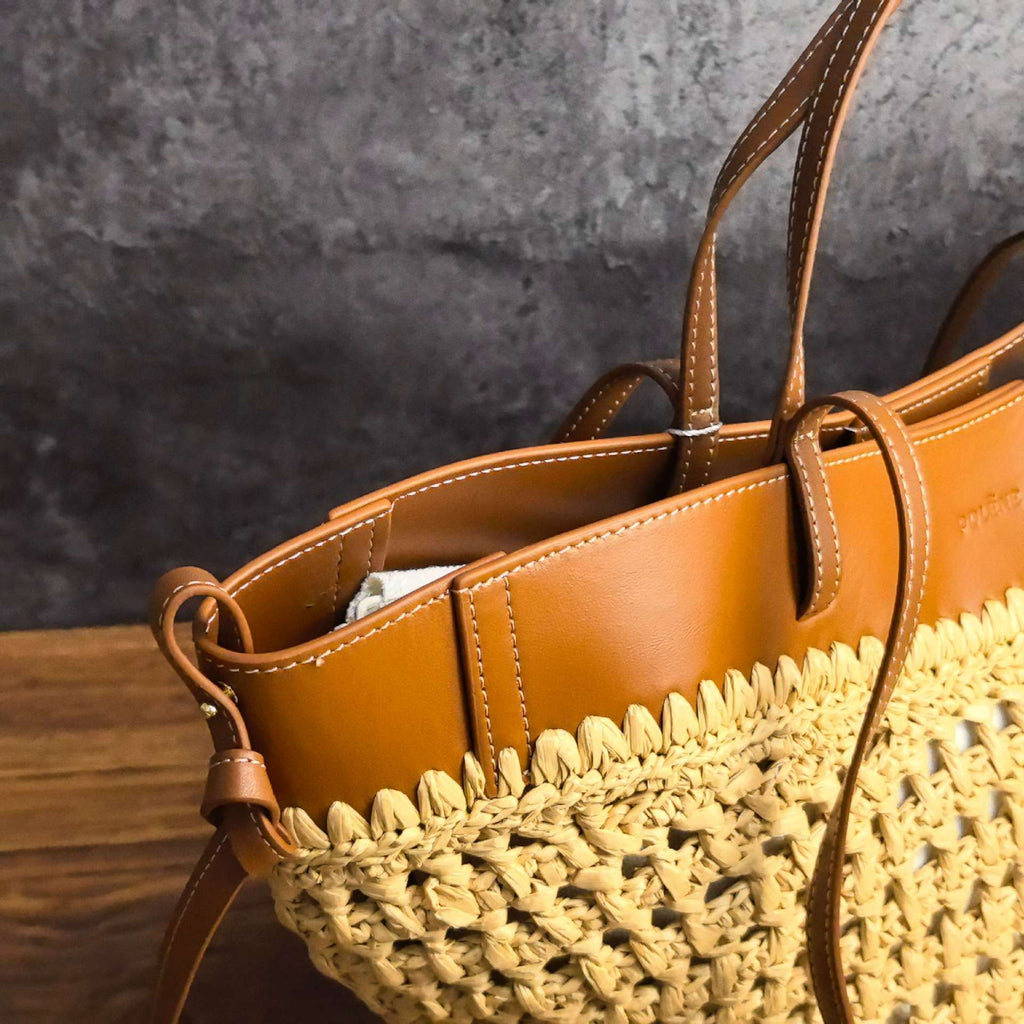 Luna Sculpted Woven Raffia x Leather Shoulder Bag