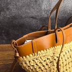 Luna Sculpted Woven Raffia x Leather Shoulder Bag