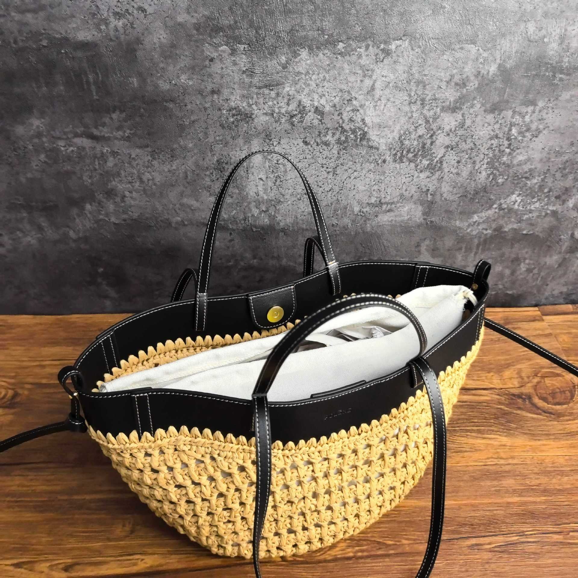 Luna Sculpted Woven Raffia x Leather Shoulder Bag