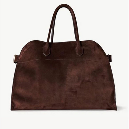 The "Row-Margaux-inspired" Luxurious Leather Tote Bag - Margaux 15 (15 x 11 x 8 in.) / Suede Dark Brown - Trendiesty Worldwide