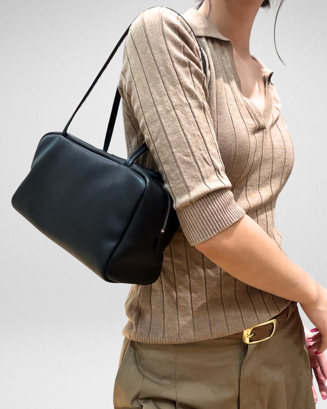 Astra Bowling Minimalist Leather Shoulder Bag