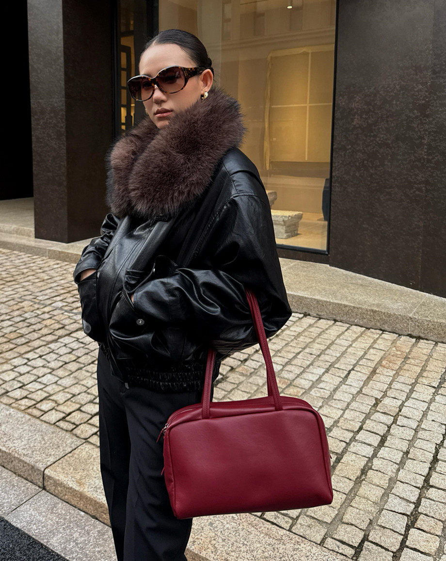 Astra Bowling Minimalist Leather Shoulder Bag