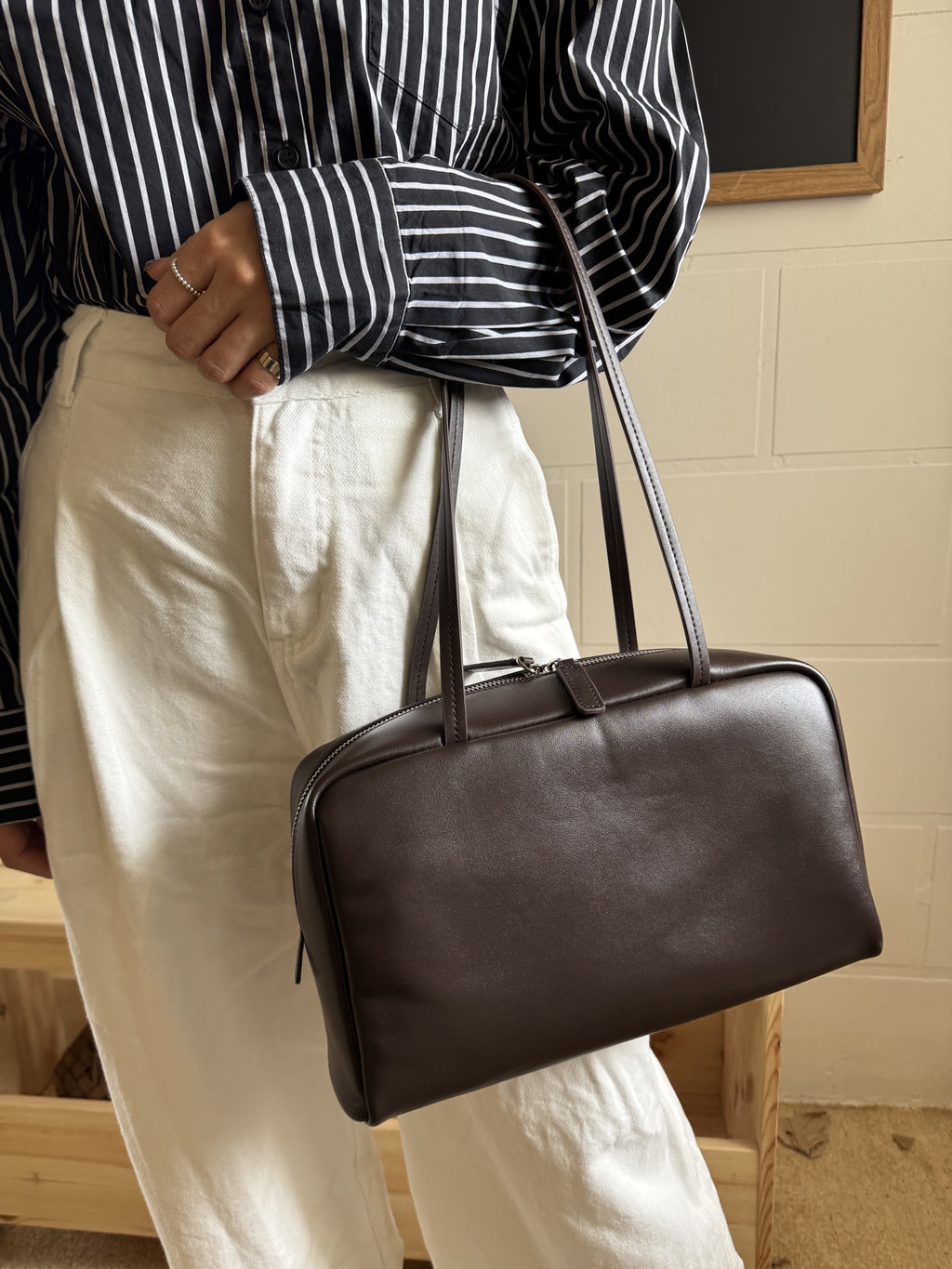 Astra Bowling Minimalist Leather Shoulder Bag