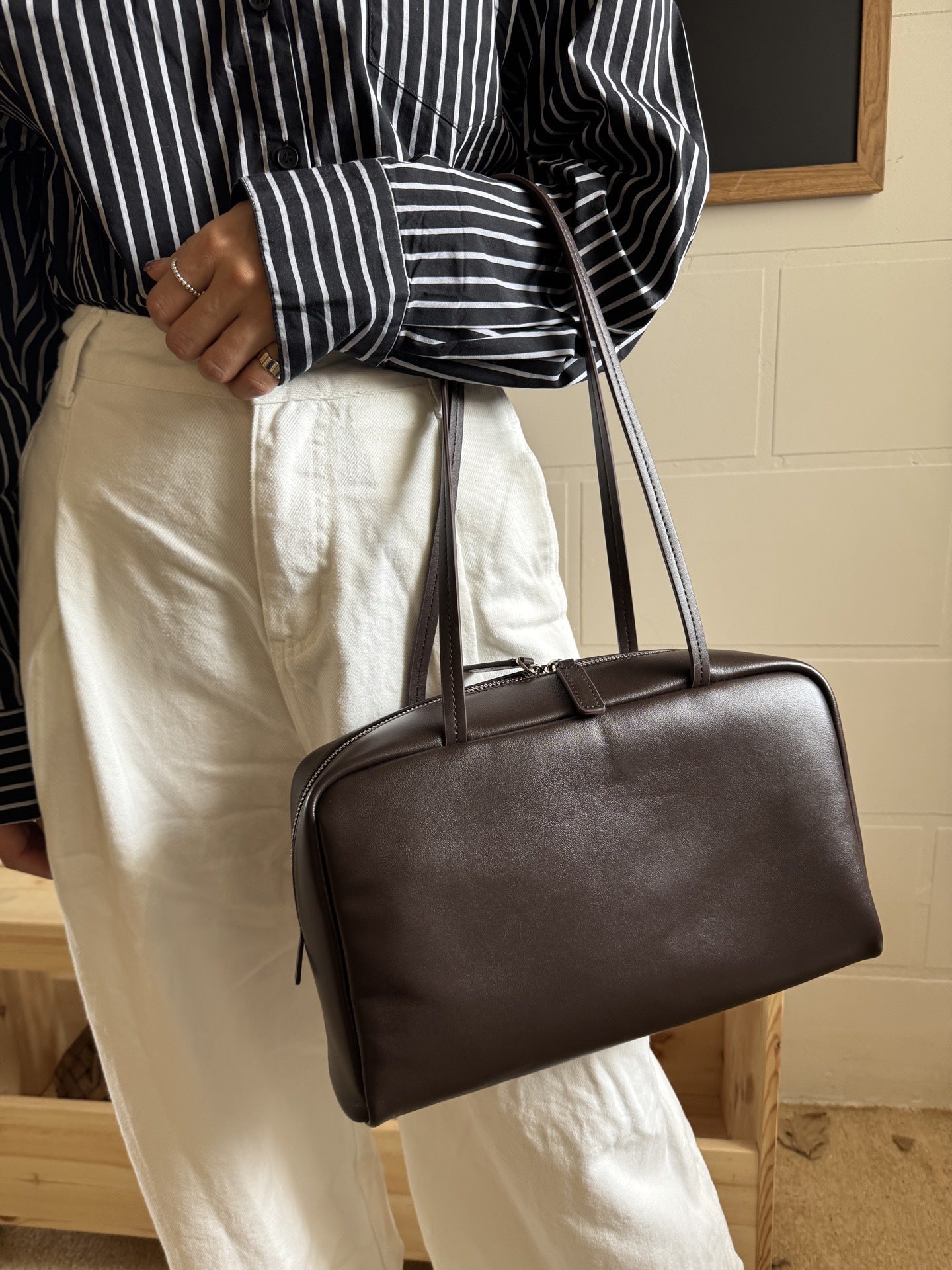 Astra Bowling Minimalist Leather Shoulder Bag