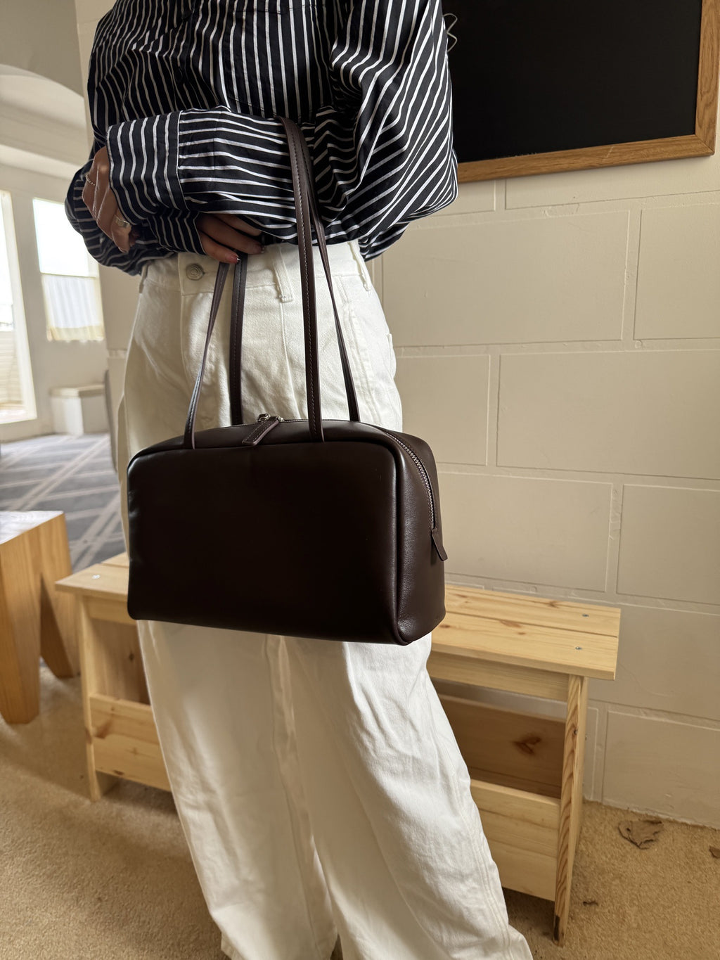 Astra Bowling Minimalist Leather Shoulder Bag