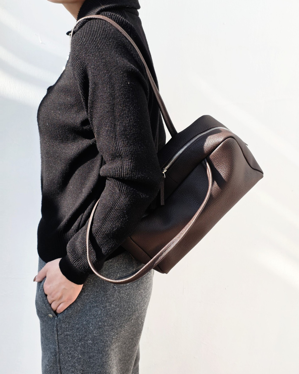 Astra Bowling Minimalist Leather Shoulder Bag