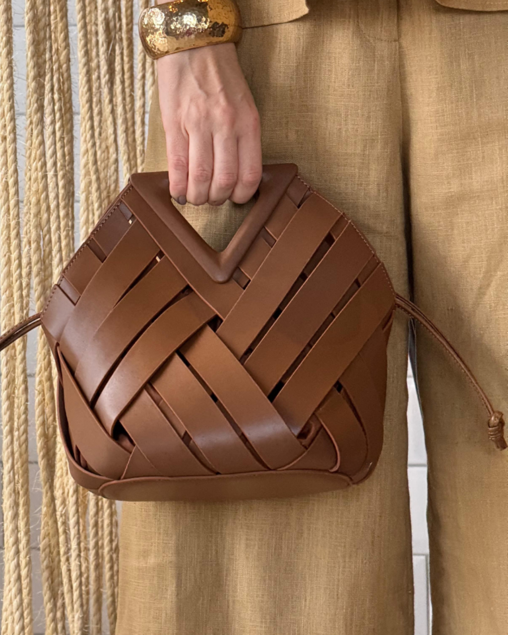 Woven Leather Basket Bag
